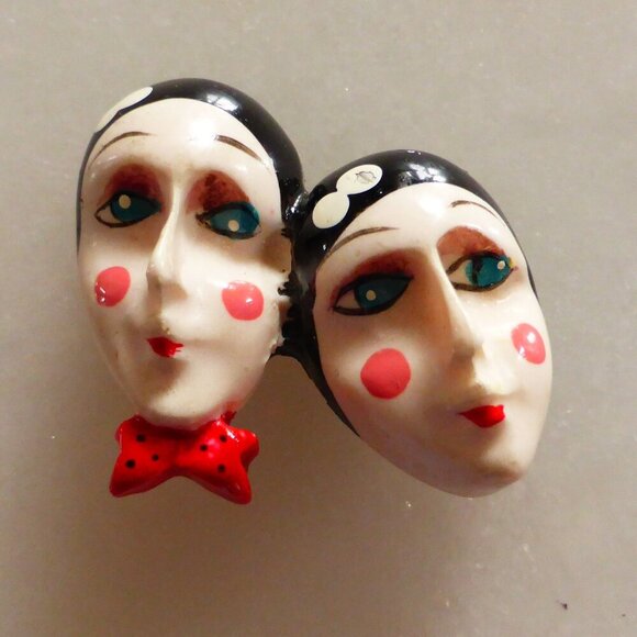 Vintage Harliquinn Flapper Pin Brooch Handpainted 1970s Collectible - Picture 1 of 7